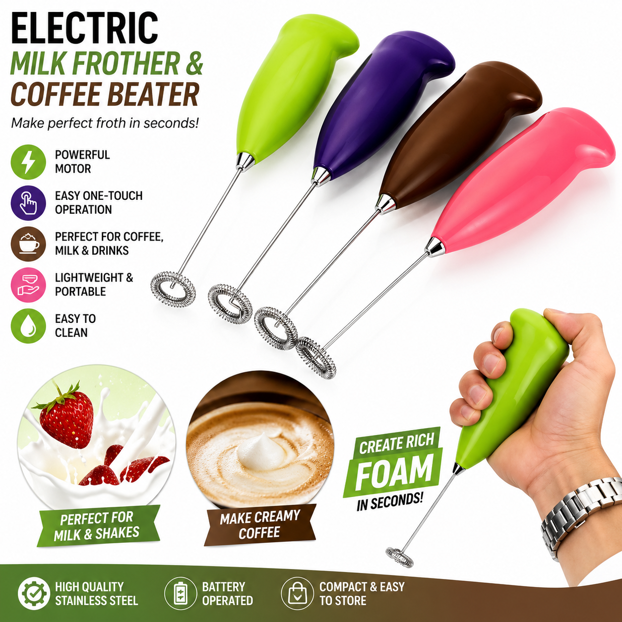 Electric Milk Frother & Coffee Beater