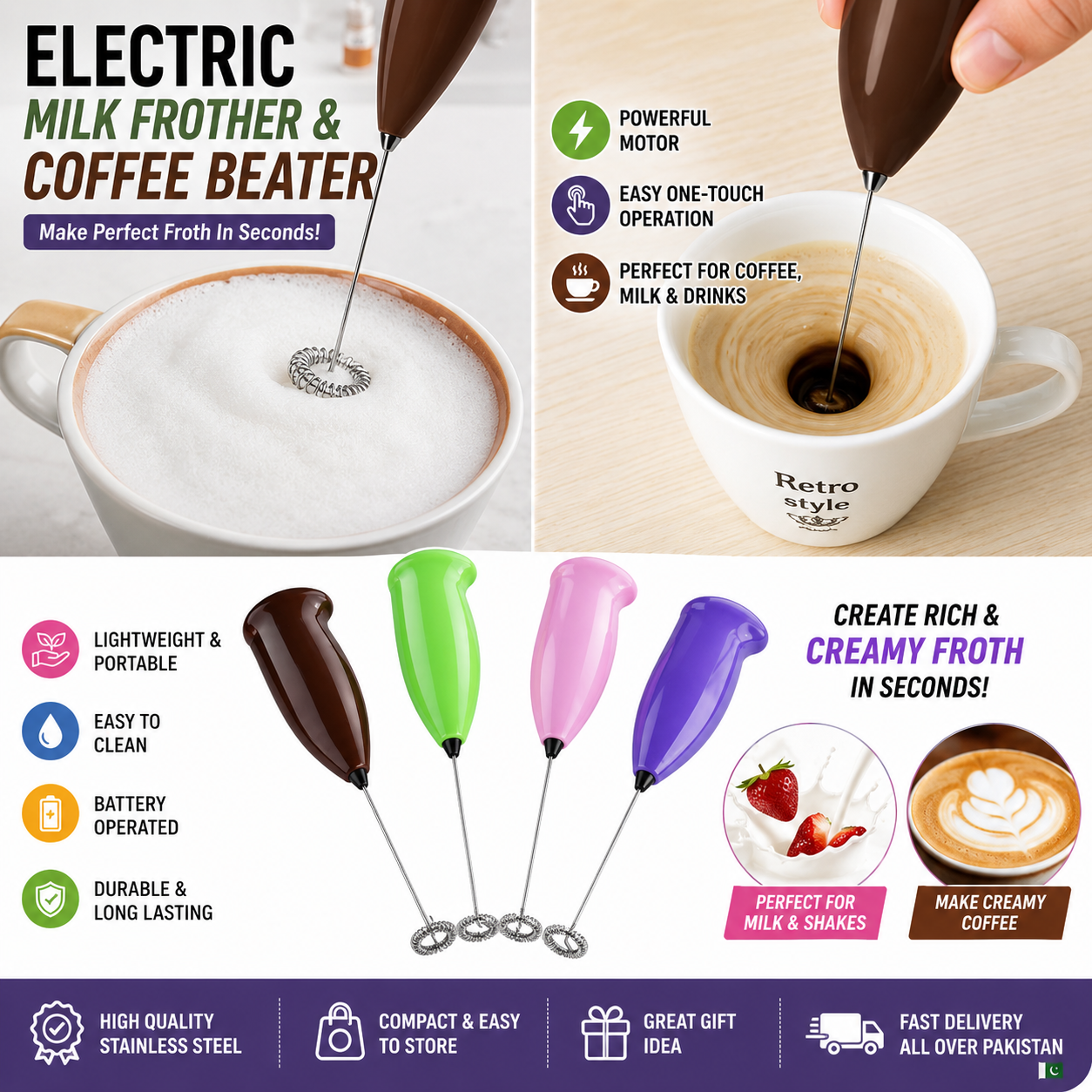 Electric Milk Frother & Coffee Beater