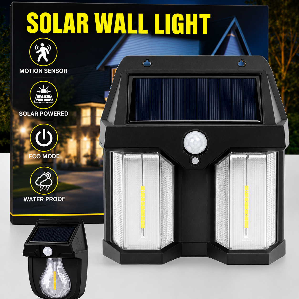 Solar Double Head Motion Sensor Wall Light