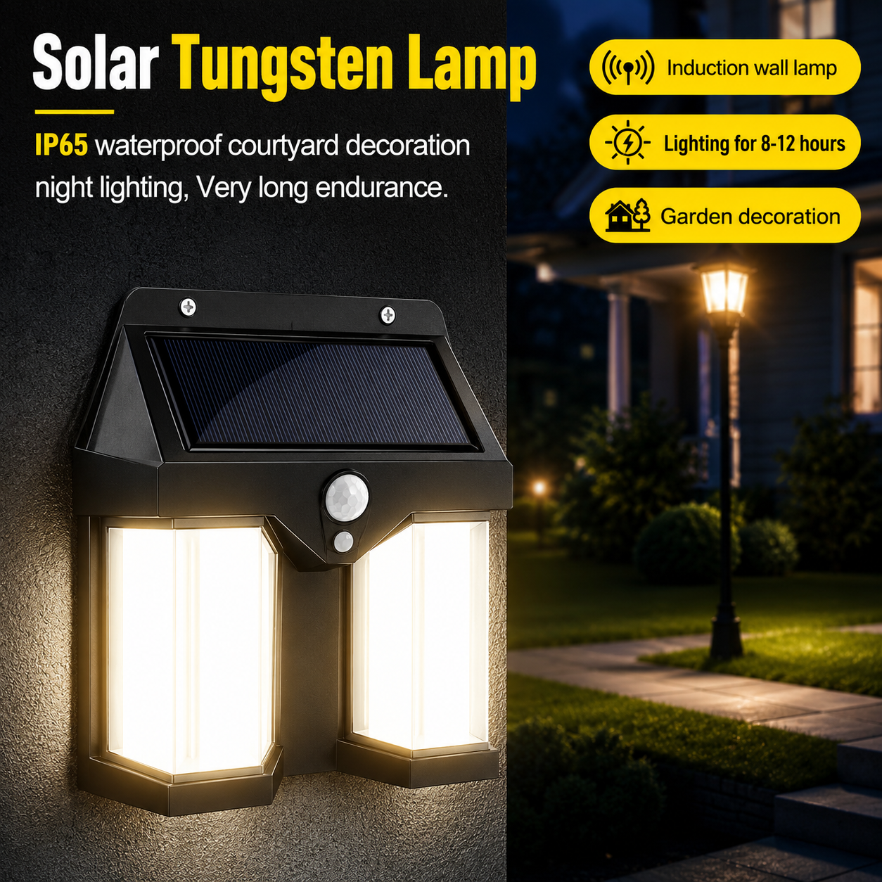 Solar Double Head Motion Sensor Wall Light